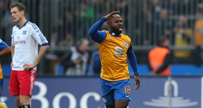 Dominik Kumbela celebrates his opening goal