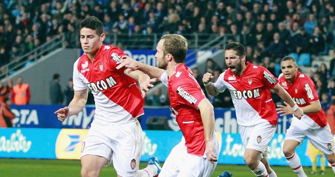 James Rodriguez celebrates after putting Monaco ahead