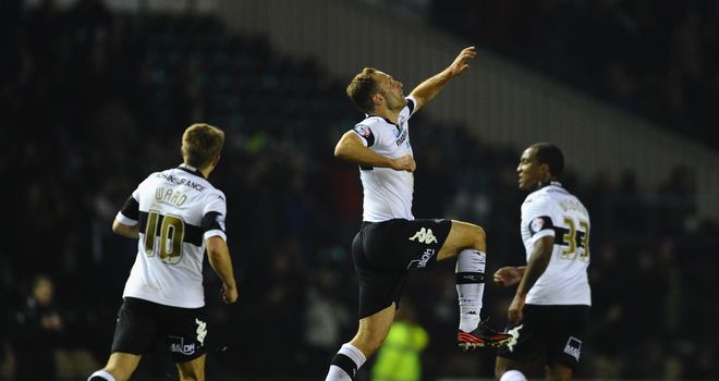 John Eustace: Derby midfielder celebrates his winning goal