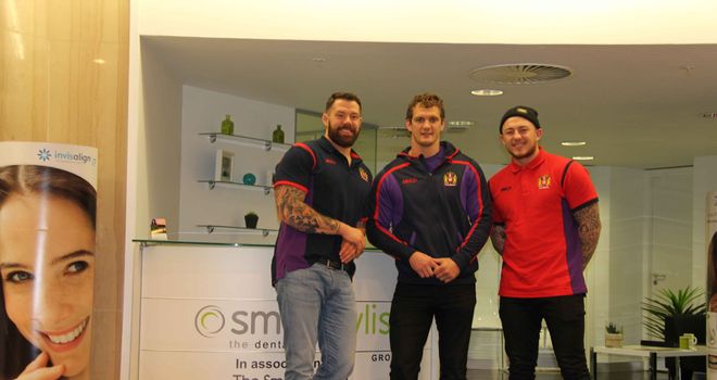 Jordan James, Sean O'Loughlin and Josh Charnley during their trip to Smile Stylist in Manchester