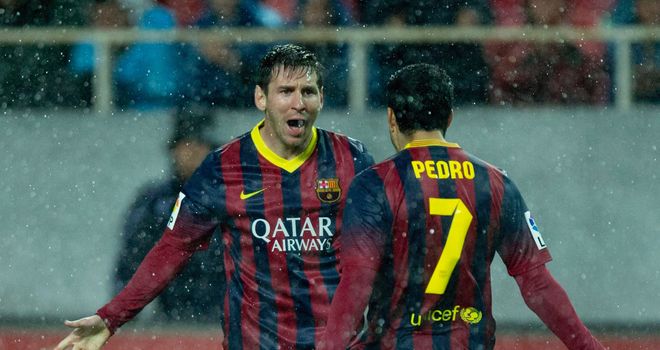 Lionel Messi (l): Celebrates his first goal