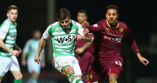 Joseph Edwards (left): Shoots for Yeovil against Watford