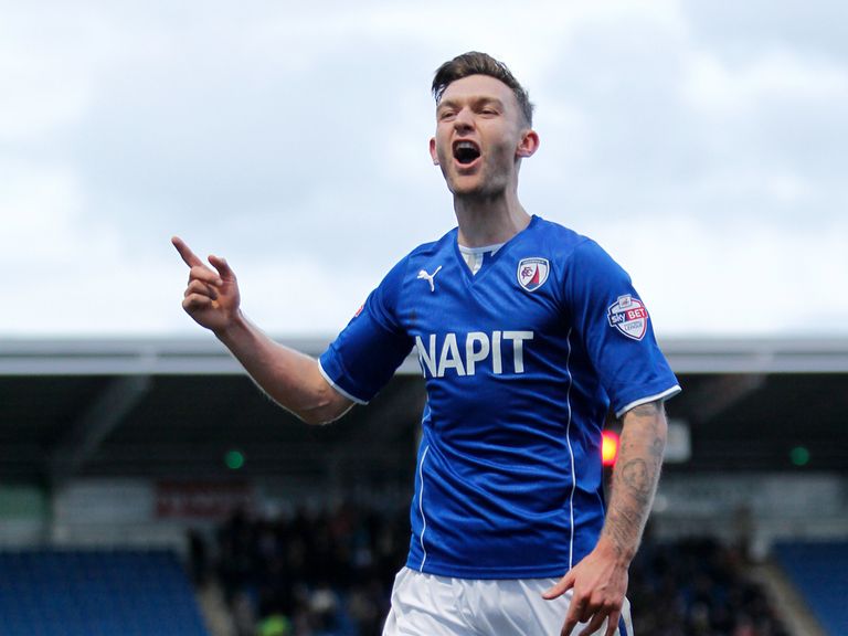 Chesterfield's Jay O'Shea celebrates after scoring