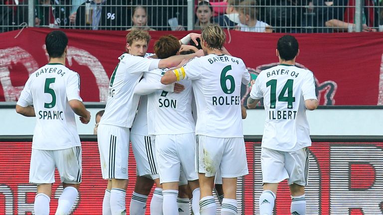 Bayer Leverkusen celebrate Gonzalo Castro's goal