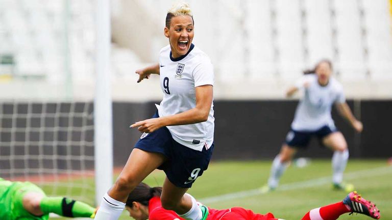 Lianne Sanderson was on target as England thrashed Wales