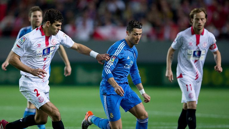 Cristiano Ronaldo of Real Madrid in action against Sevilla