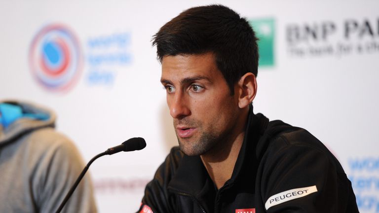 Novak Djokovic of Serbia answers questions during the BNP Paribas Showdown Press Conference