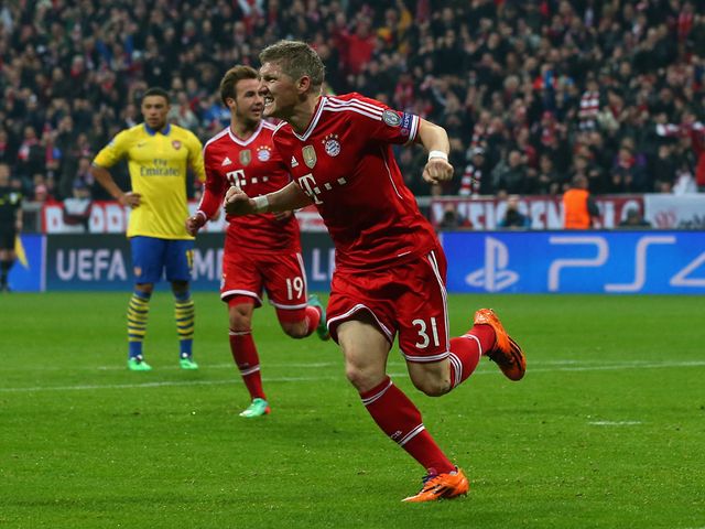 Bastian Schweinsteiger celebrates for Bayern Munich