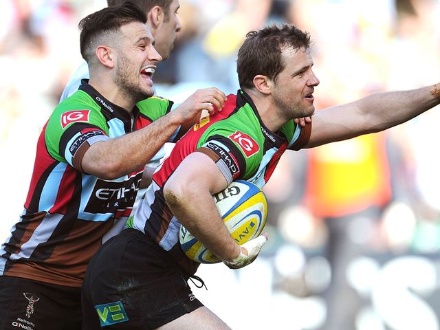Danny Care and Nick Evans celebrate