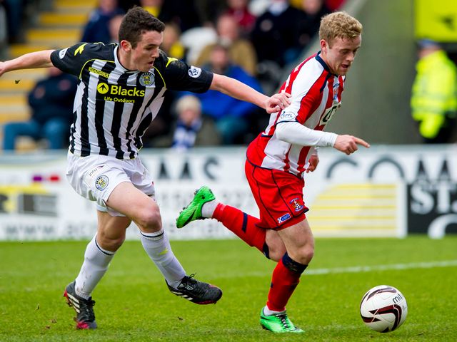 John McGinn challenges for the ball with Rory McKenzie