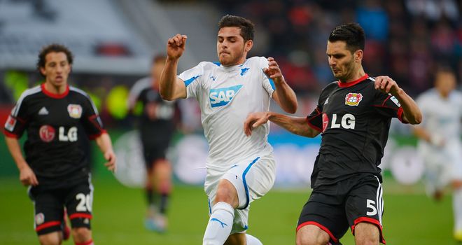 Kevin Volland and Emir Spahic battle for the ball