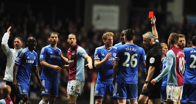 Ramires' sending off prompted the scuffle at Villa Park