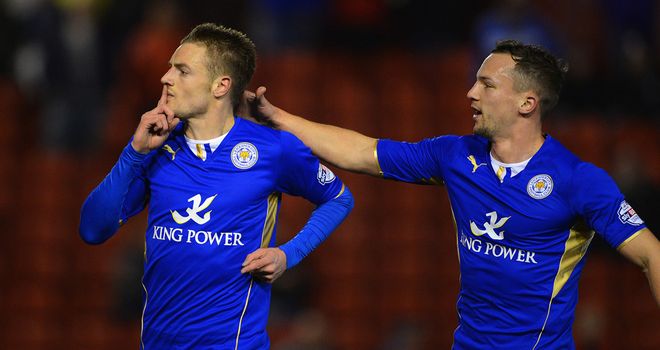 Jamie Vardy: Celebrates his opening goal against Barnsley