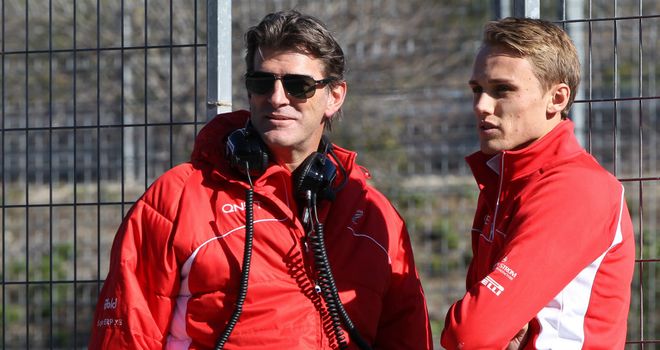 Graeme Lowdon on the pitwall with Max Chilton during testing