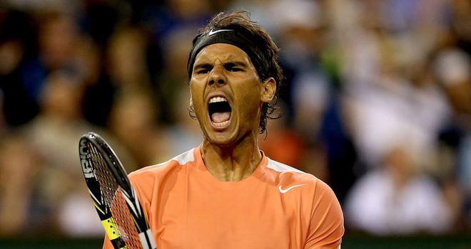 Rafael Nadal celebrates his battling victory in California