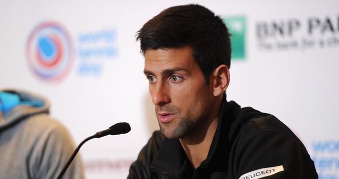 Novak Djokovic of Serbia answers questions during the BNP Paribas Showdown Press Conference