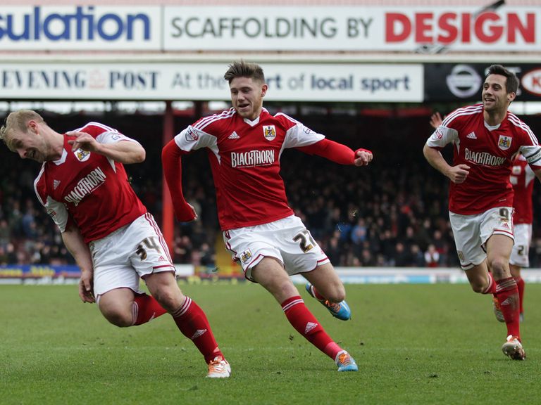 Simon Gillett celebrates his goal for Bristol City