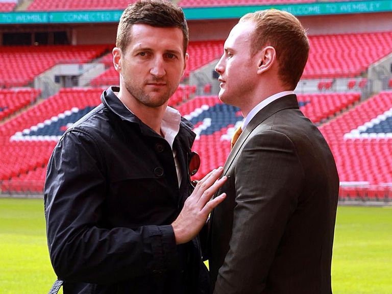 Froch (l) and Groves pose at Wembley on Monday
