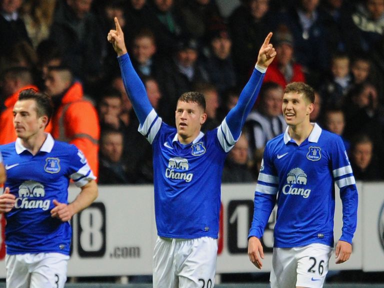 Ross Barkley celebrates after opening the scoring with a fine individual goal