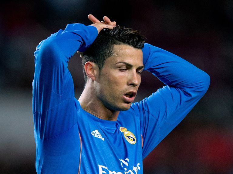 Cristiano Ronaldo of Real Madrid reacts after he fails to score