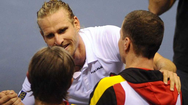 Peter Gojowczyk: Celebrates with his team-mates after stunning victory