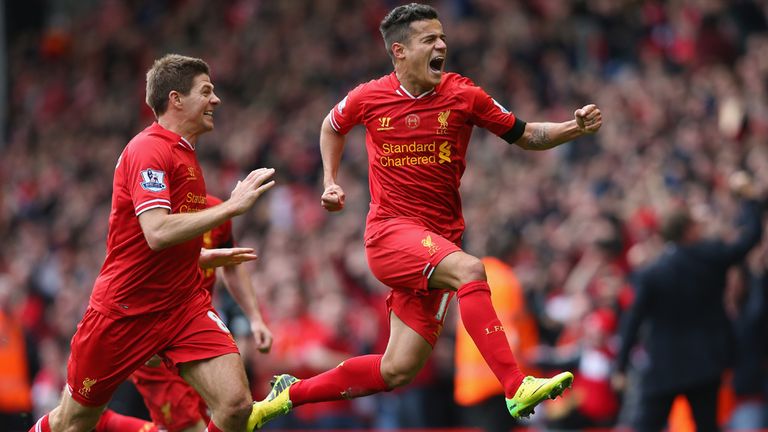 Philippe Coutinho celebrates his winner for Liverpool