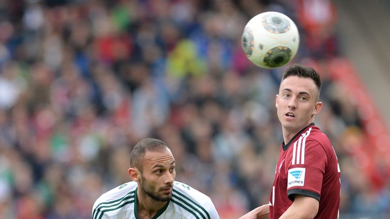 Nuremberg's Josip Drmic and Leverkusen's Oemer Toprak