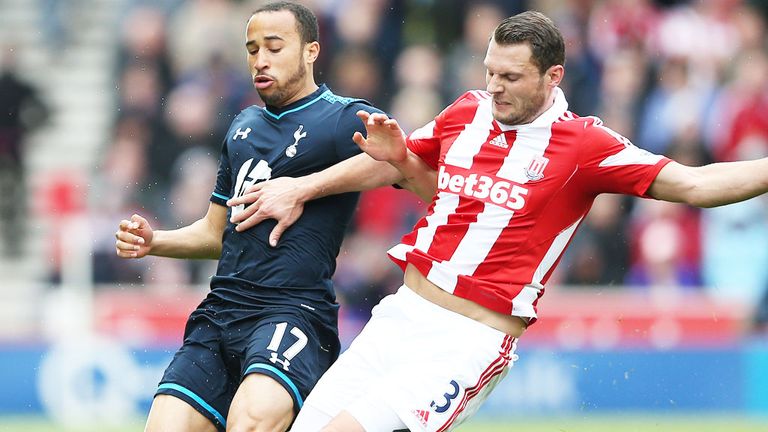 Andros Townsend (l): In action for Tottenham against Stoke