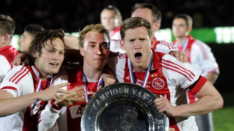 Man Utd target Daley Blind with Spurs duo Christian Eriksen and Jan Vertonghen, during their Ajax days