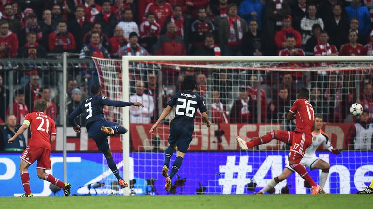 Patrice Evra scored for Man Utd the last time they were in the Champions League knockout phases in 2014