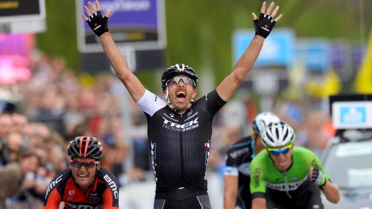 Fabian Cancellara beat Greg van Avermaet, left, into second and Sep Vanmarcke, right, into third