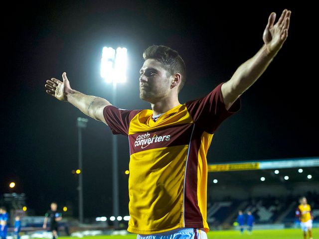 Iain Vigurs celebrates after scoring for Motherwell