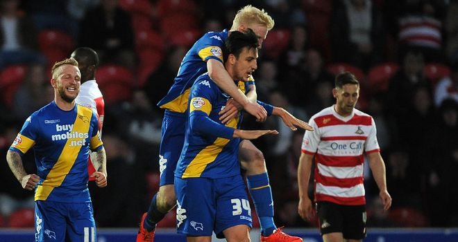 George Thorne: Celebrates his opening goal for Derby