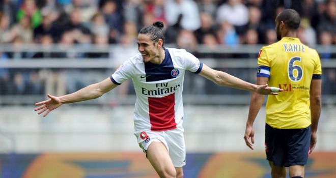 Edinson Cavani celebrates after adding to his tally on Sunday
