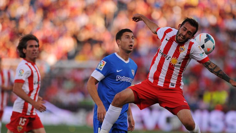 Athletic Bilbao's Oscar de Marcos vies with Aleix Vidal