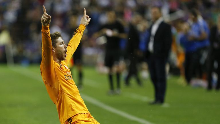 Sergio Ramos: Celebrates his goal as Madrid are held