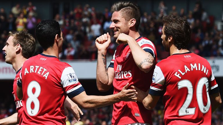 Olivier Giroud: Celebrates his goal for Arsenal