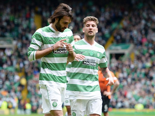 Georgios Samaras celebrates what is set to be his final Celtic goal