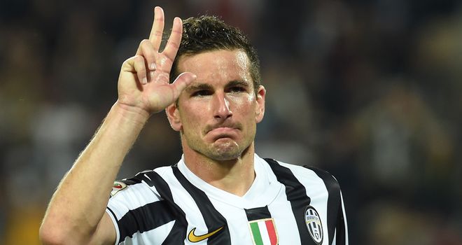 Simone Padoin of Juventus celebrates after scoring