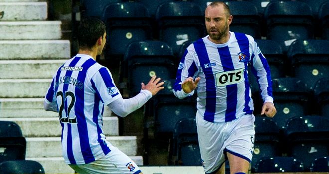 Kris Boyd (r) and Vitalijs Maksimenko: Celebrate Kilmarnock's decisive goal