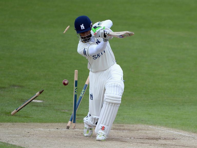 Warwickshire's Varun Chopra is bowled by Jack Brooks of Yorkshire
