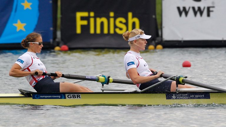 Helen Glover and Polly Swann on their way to a gold medal