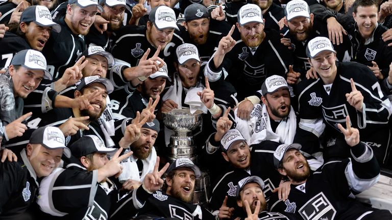 The Los Angeles Kings celebrate after winning the Stanley Cup against the New York Rangers