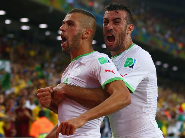 Islam Slimani celebrates his goal for Algeria