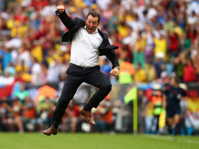 Belgium boss Marc Wilmots celebrates victory