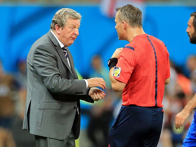 Roy Hodgson shows his frustration to the referee