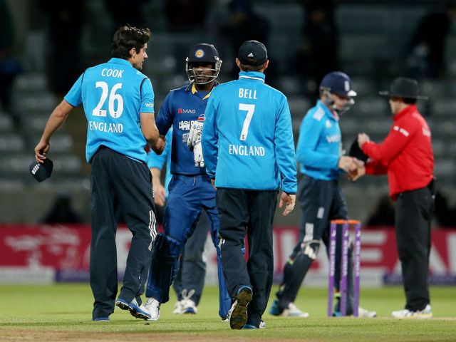 Alastair Cook and Angelo Mathews on Tuesday