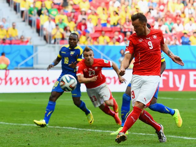 Haris Seferovic scores the winner for Switzerland against Ecuador