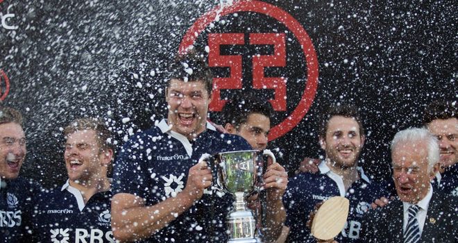 Grant Gilchrist and his Scotland team-mates celebrate victory in Cordoba