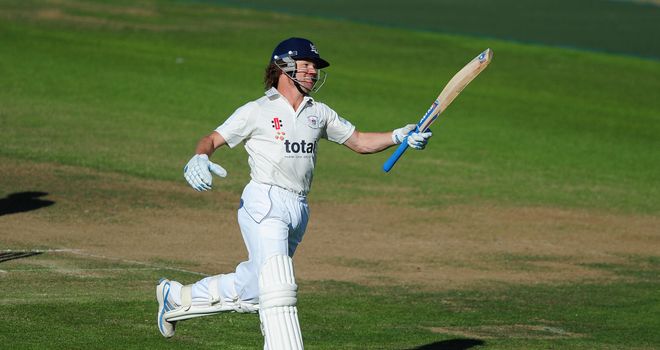 Hamish Marshall celebrates his century